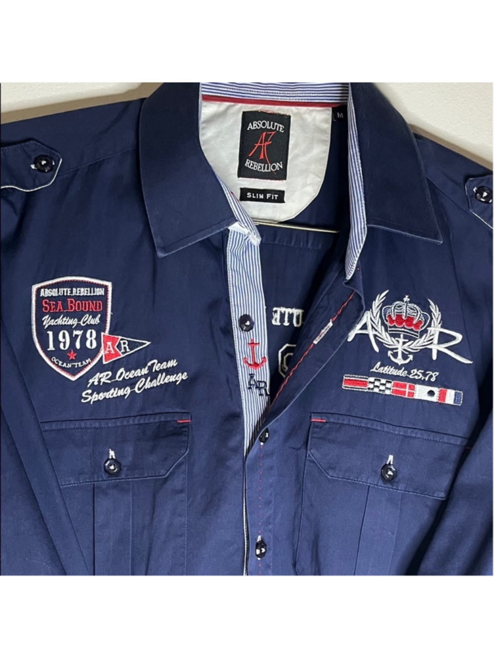 Absolute Rebellion Navy Blue Casual Button Down Shirt - Picture 4 of 6